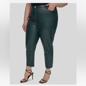 Calvin Klein Dark Green Cropped Faux Leather Pants